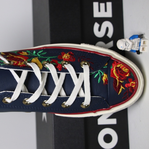 Converse Flowers / Navy Leather All Star Low Tops - Picture 7 of 7